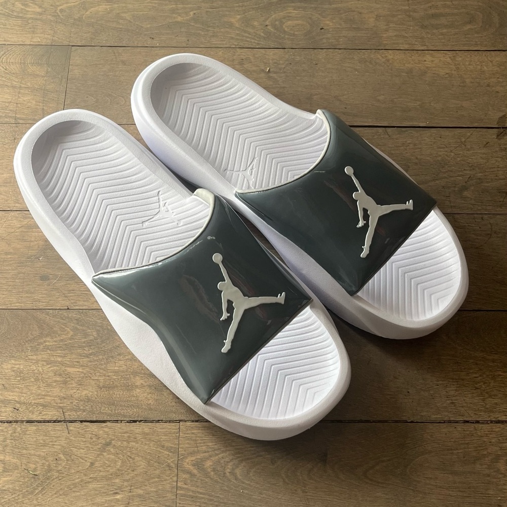 White and Gray Jordan slides